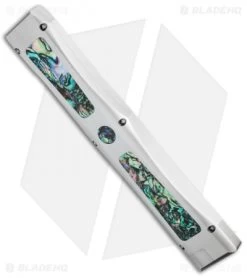 Marfione Custom Dragonslayer IV OTF Knife Stainless/Abalone (Cowry-X Damascus) -Microtech Shop microtech dragonslayer iv damascus abalone side cm