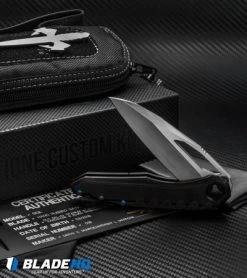 Marfione Custom Knives Sigil Flipper Knife DLC Titanium (3.5" Hand Satin) -Microtech Shop microtech sigil dlc ti blue hw all cm