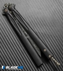 Marfione Custom Tachyon III Balisong Knife DLC Titanium (4.5" Damascus) -Microtech Shop microtech tachyon III balisong dlc ti dam bottom cm