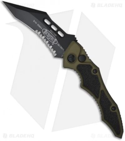 Microtech Vector Green Automatic Knife (3.95" Black Serr) 132-2GR 3 Microtech Vector Green Automatic Knife (3.95" Black Serr) 132-2GR